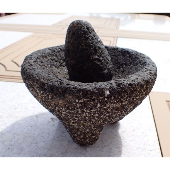 Authentic MOLCAJETE Mexico Basalt Mortar & Pestle 7" dia Volcanic Lava Stone - Picture 7 of 16